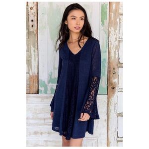 Blue lace detailed flowy dress